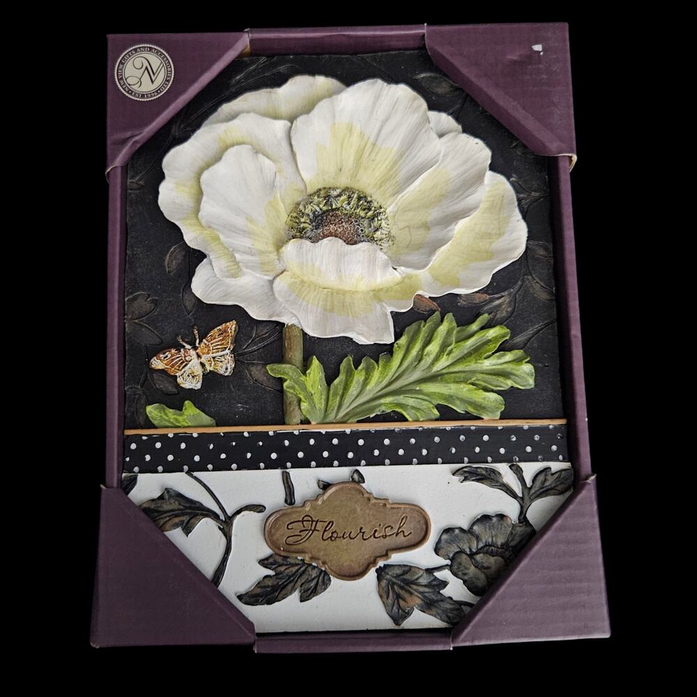 Floral Wall Plaque New View Art Tiles Poppy Flower Butterfly Decor